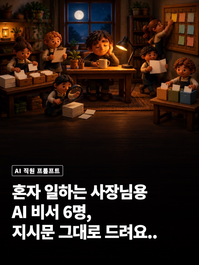 혼자 일하는 사장님용 AI 비서 6명, 지시문 그대로 복사해 가 카드뉴스 표지