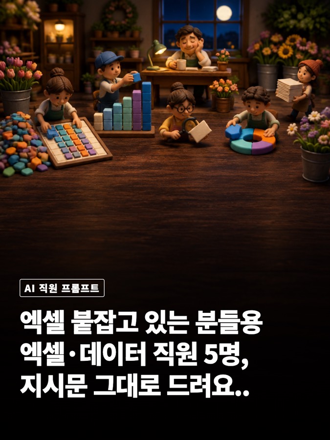 엑셀 붙잡고 사는 사람용 데이터 직원 5명, 지시문 그대로 복사해 가 카드뉴스 표지