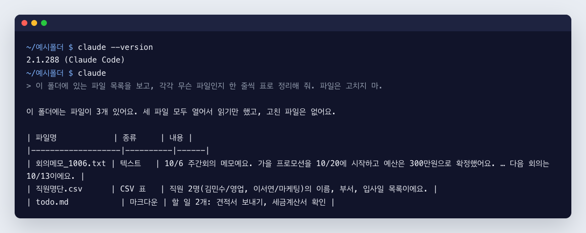 (선택) Claude Code 첫 명령: 폴더 정리표 받기 결과 화면